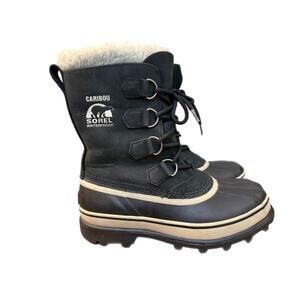 Sorel Caribou Snow Boots Waterproof Black Leather Women size 8